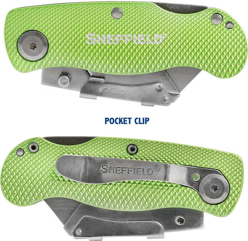 Sheffield Folding Utility Knife, Accepts Standard Utility Knife Blades, Box Cutter Aluminum Handle, Razor Blades Included, For Home, Office, Trades, and Warehouse - Image 3